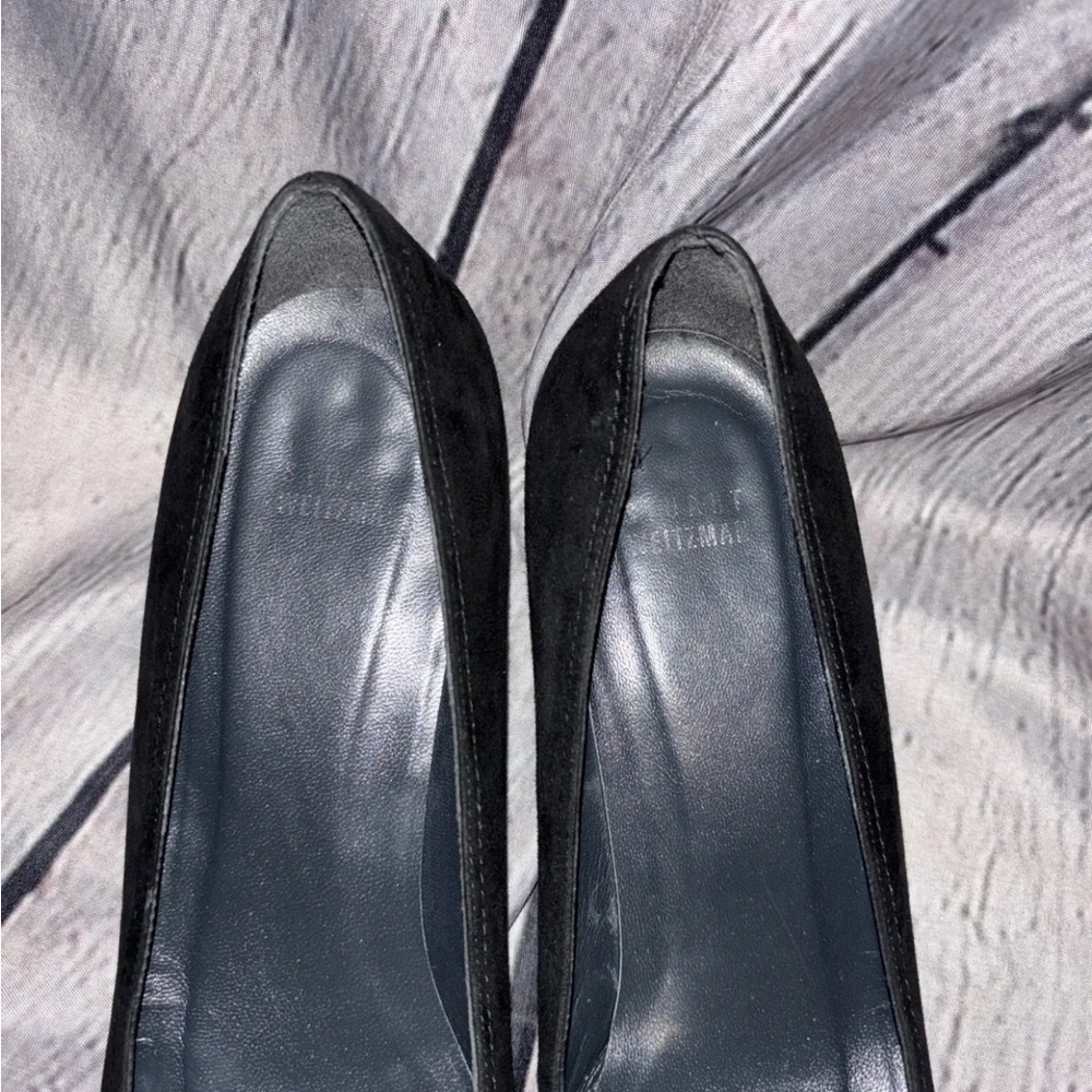 Stuart Weitzman Black Suede Kitten Heel Square Toe Pumps Made In Spain Sz 10M - Picture 2 of 6